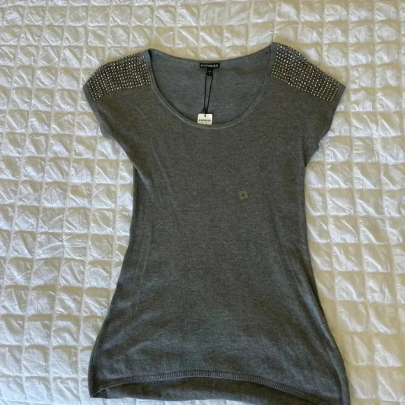 Express gray rhinestones soft knit top - Picture 2 of 8